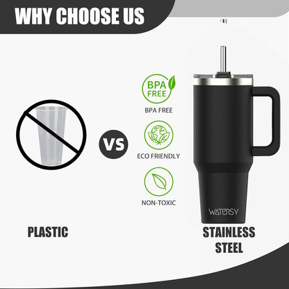 40 oz Shiny Tumbler with Handle and Straw,Stainless Steel Tumbler with Lid and Straw,Insulated Travel Mug(Cold for 34 Hours),Water Bottle for Iced Tea,Coffee (Yellow)