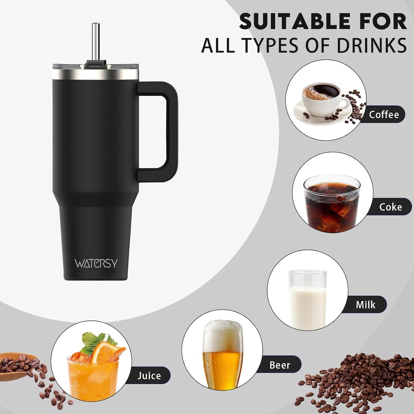 40 oz Shiny Tumbler with Handle and Straw,Stainless Steel Tumbler with Lid and Straw,Insulated Travel Mug(Cold for 34 Hours),Water Bottle for Iced Tea,Coffee (Yellow)