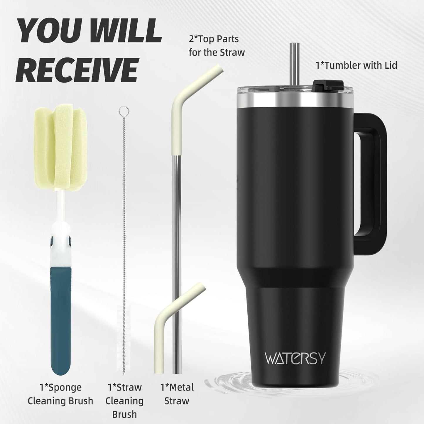 40 oz Shiny Tumbler with Handle and Straw,Stainless Steel Tumbler with Lid and Straw,Insulated Travel Mug(Cold for 34 Hours),Water Bottle for Iced Tea,Coffee (Yellow)