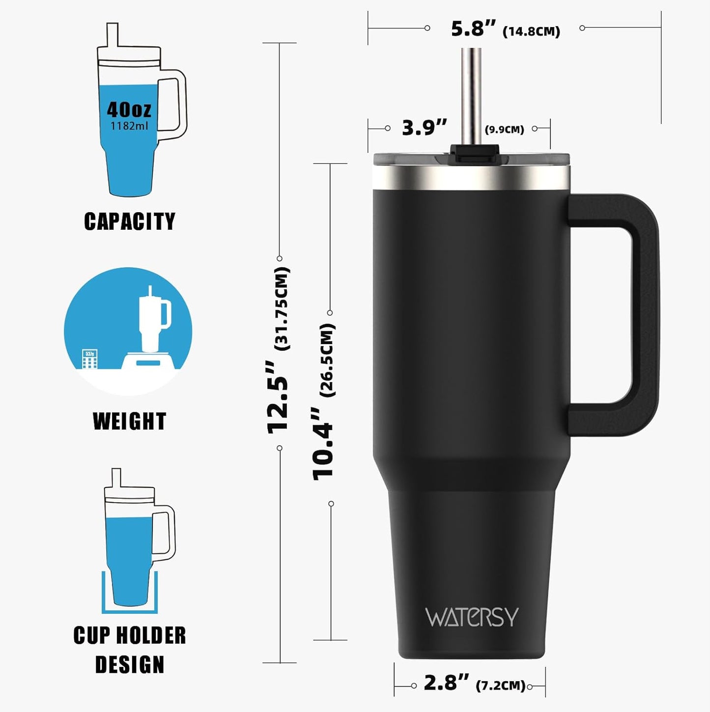 40 oz Shiny Tumbler with Handle and Straw,Stainless Steel Tumbler with Lid and Straw,Insulated Travel Mug(Cold for 34 Hours),Water Bottle for Iced Tea,Coffee (Yellow)