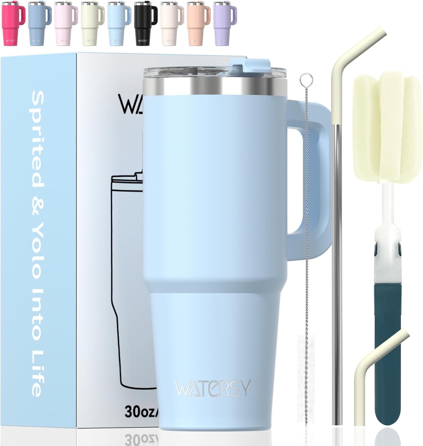 40 oz Shiny Tumbler with Handle and Straw,Stainless Steel Tumbler with Lid and Straw,Insulated Travel Mug(Cold for 34 Hours),Water Bottle for Iced Tea,Coffee (Yellow)