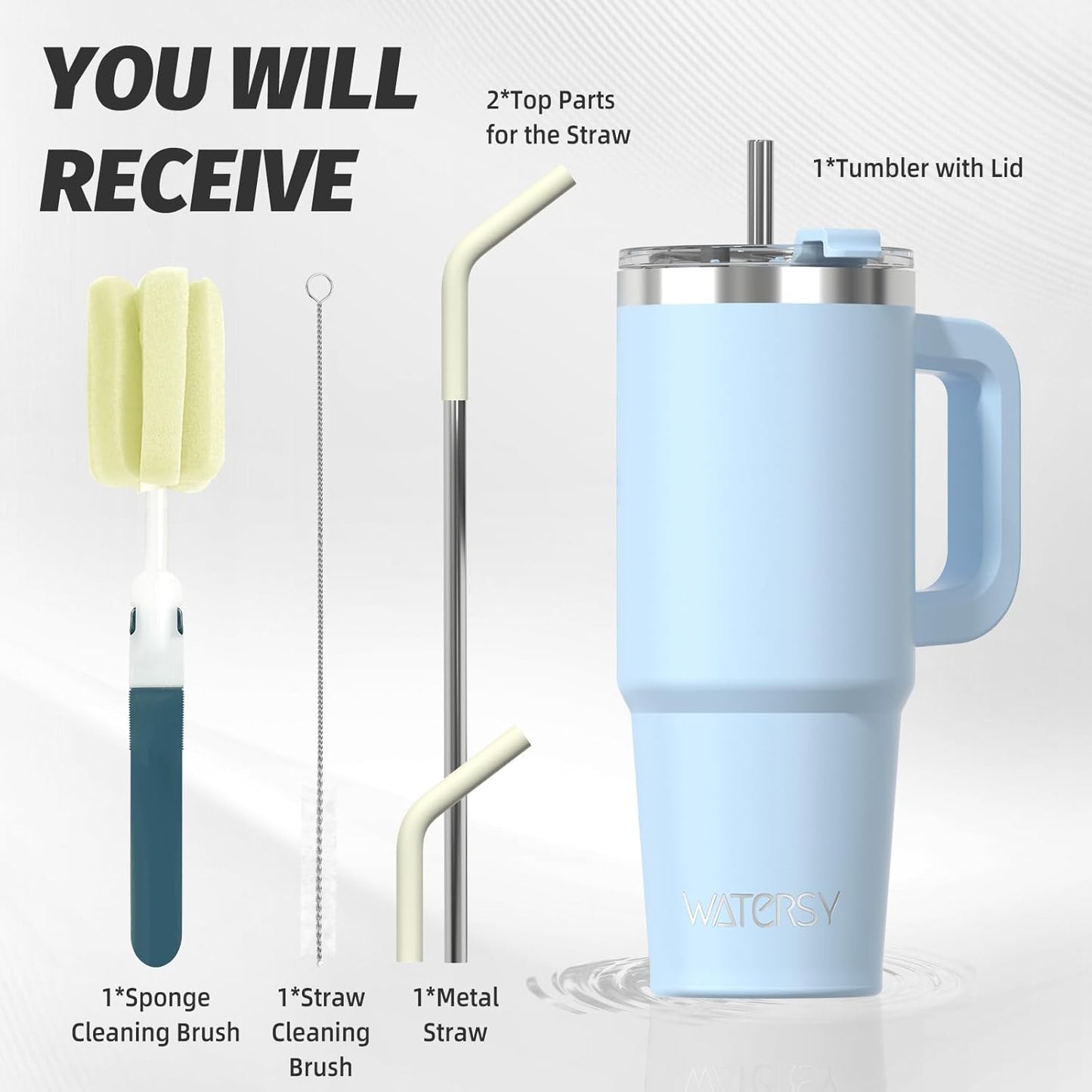 40 oz Shiny Tumbler with Handle and Straw,Stainless Steel Tumbler with Lid and Straw,Insulated Travel Mug(Cold for 34 Hours),Water Bottle for Iced Tea,Coffee (Yellow)