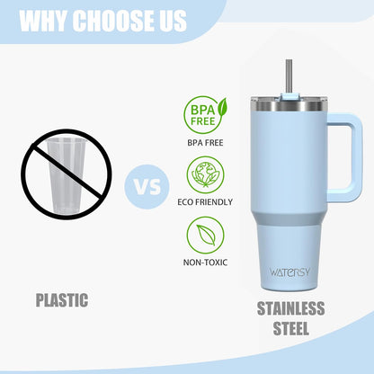40 oz Shiny Tumbler with Handle and Straw,Stainless Steel Tumbler with Lid and Straw,Insulated Travel Mug(Cold for 34 Hours),Water Bottle for Iced Tea,Coffee (Yellow)