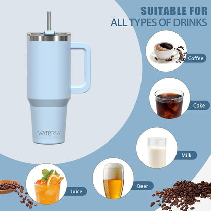 40 oz Shiny Tumbler with Handle and Straw,Stainless Steel Tumbler with Lid and Straw,Insulated Travel Mug(Cold for 34 Hours),Water Bottle for Iced Tea,Coffee (Yellow)