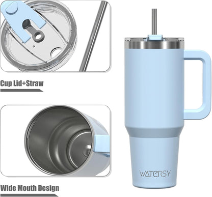 40 oz Shiny Tumbler with Handle and Straw,Stainless Steel Tumbler with Lid and Straw,Insulated Travel Mug(Cold for 34 Hours),Water Bottle for Iced Tea,Coffee (Yellow)