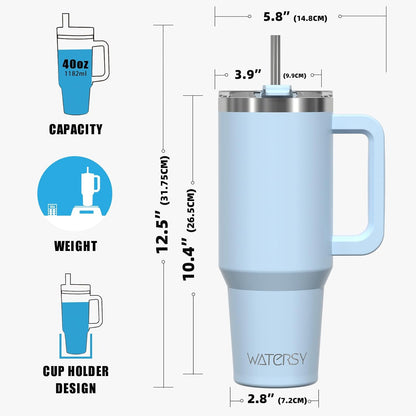40 oz Shiny Tumbler with Handle and Straw,Stainless Steel Tumbler with Lid and Straw,Insulated Travel Mug(Cold for 34 Hours),Water Bottle for Iced Tea,Coffee (Yellow)