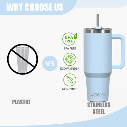 40 oz Shiny Tumbler with Handle and Straw,Stainless Steel Tumbler with Lid and Straw,Insulated Travel Mug(Cold for 34 Hours),Water Bottle for Iced Tea,Coffee (Yellow)