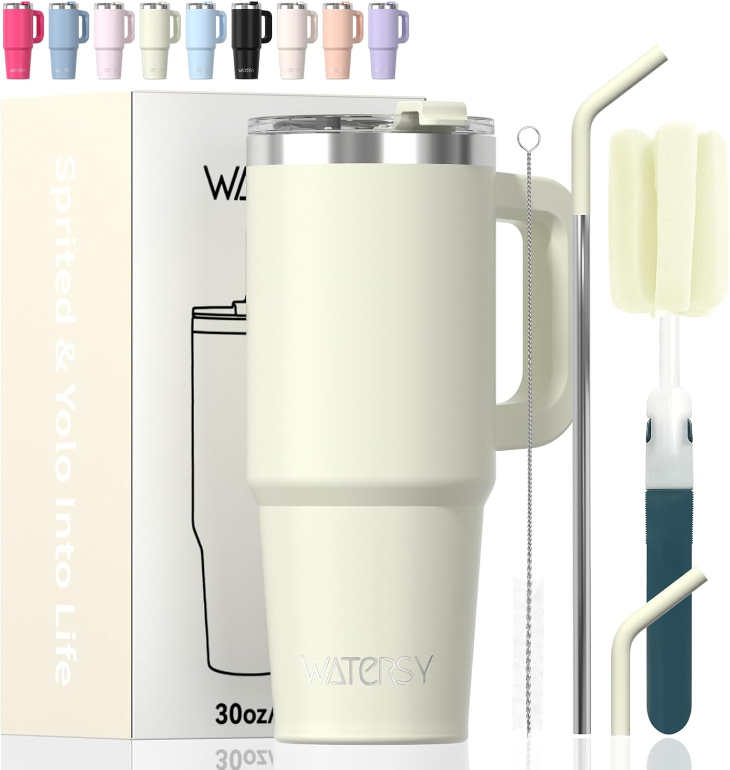 40 oz Shiny Tumbler with Handle and Straw,Stainless Steel Tumbler with Lid and Straw,Insulated Travel Mug(Cold for 34 Hours),Water Bottle for Iced Tea,Coffee (Yellow)