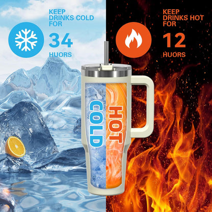 40 oz Shiny Tumbler with Handle and Straw,Stainless Steel Tumbler with Lid and Straw,Insulated Travel Mug(Cold for 34 Hours),Water Bottle for Iced Tea,Coffee (Yellow)