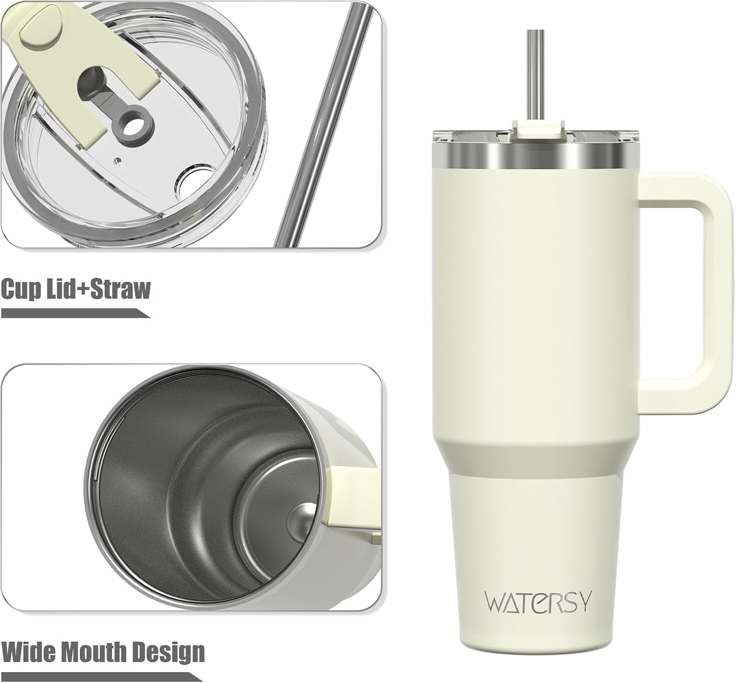 40 oz Shiny Tumbler with Handle and Straw,Stainless Steel Tumbler with Lid and Straw,Insulated Travel Mug(Cold for 34 Hours),Water Bottle for Iced Tea,Coffee (Yellow)