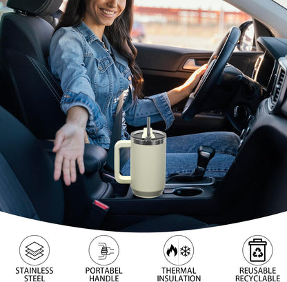 40 oz Shiny Tumbler with Handle and Straw,Stainless Steel Tumbler with Lid and Straw,Insulated Travel Mug(Cold for 34 Hours),Water Bottle for Iced Tea,Coffee (Yellow)