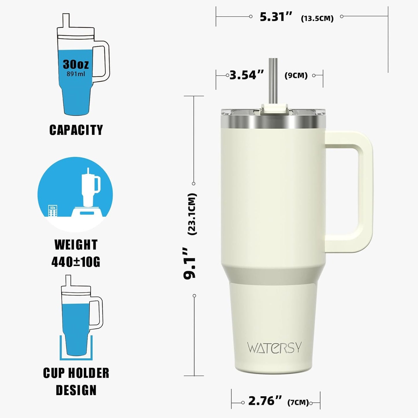 40 oz Shiny Tumbler with Handle and Straw,Stainless Steel Tumbler with Lid and Straw,Insulated Travel Mug(Cold for 34 Hours),Water Bottle for Iced Tea,Coffee (Yellow)