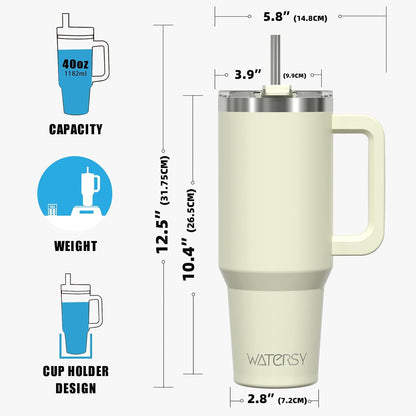 40 oz Shiny Tumbler with Handle and Straw,Stainless Steel Tumbler with Lid and Straw,Insulated Travel Mug(Cold for 34 Hours),Water Bottle for Iced Tea,Coffee (Yellow)