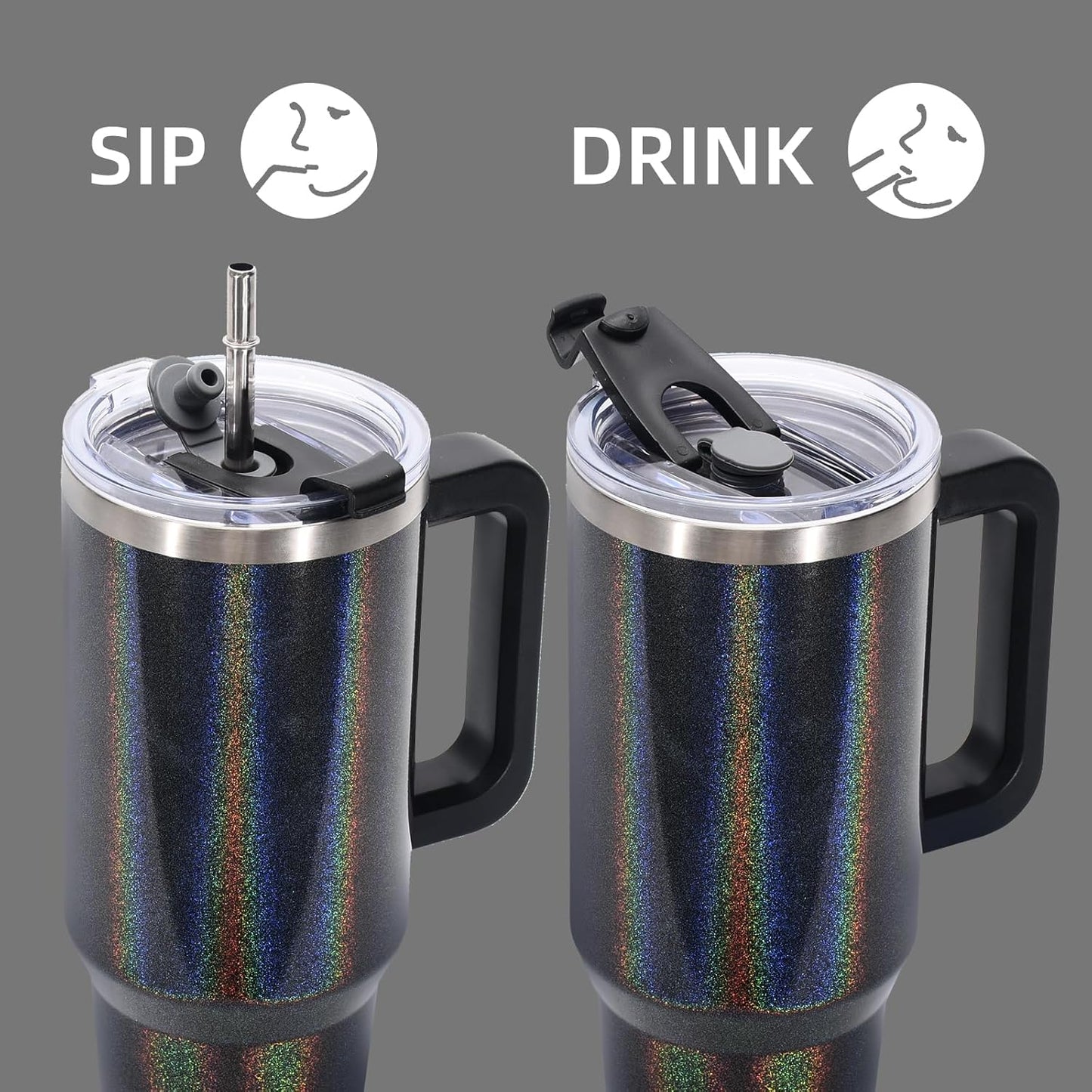 40 oz Shiny Tumbler with Handle and Straw,Stainless Steel Tumbler with Lid and Straw,Insulated Travel Mug(Cold for 34 Hours),Water Bottle for Iced Tea,Coffee (Yellow)