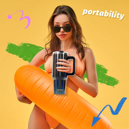 40 oz Shiny Tumbler with Handle and Straw,Stainless Steel Tumbler with Lid and Straw,Insulated Travel Mug(Cold for 34 Hours),Water Bottle for Iced Tea,Coffee (Yellow)