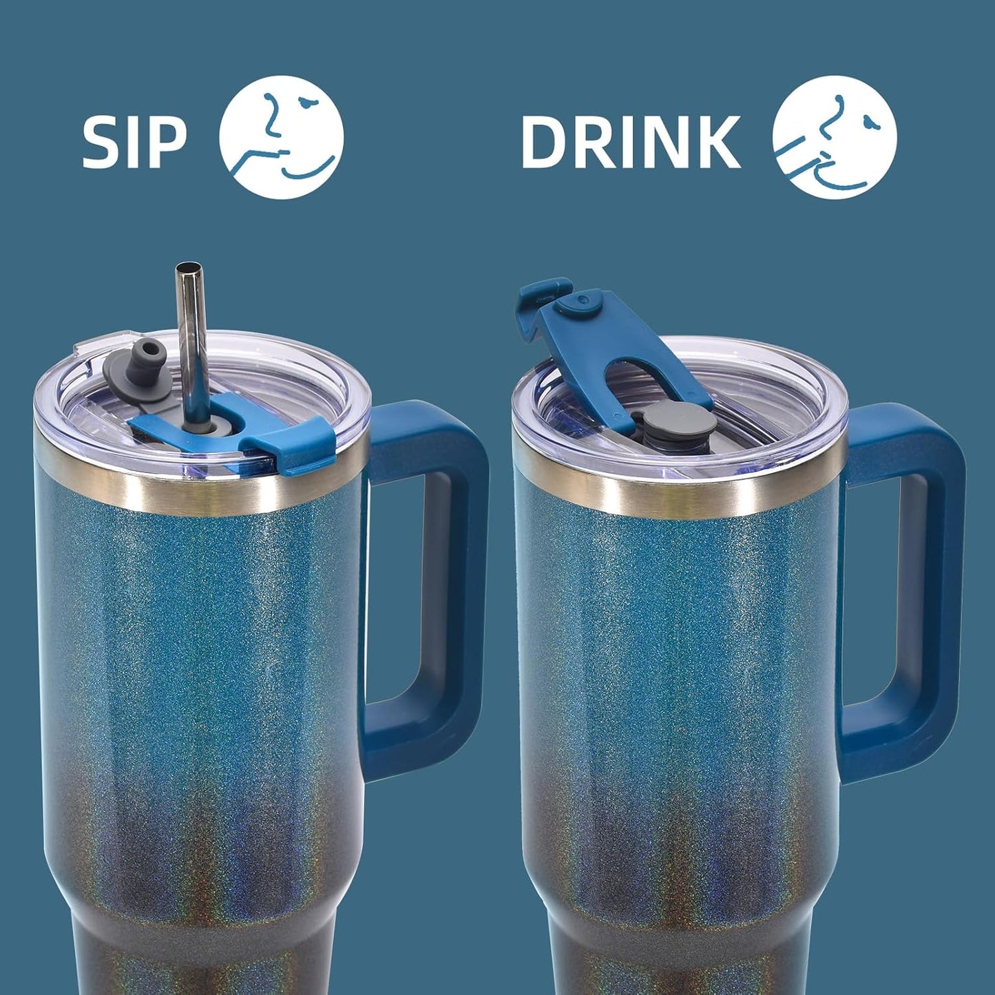 40 oz Shiny Tumbler with Handle and Straw,Stainless Steel Tumbler with Lid and Straw,Insulated Travel Mug(Cold for 34 Hours),Water Bottle for Iced Tea,Coffee (Yellow)
