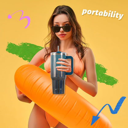 40 oz Shiny Tumbler with Handle and Straw,Stainless Steel Tumbler with Lid and Straw,Insulated Travel Mug(Cold for 34 Hours),Water Bottle for Iced Tea,Coffee (Yellow)