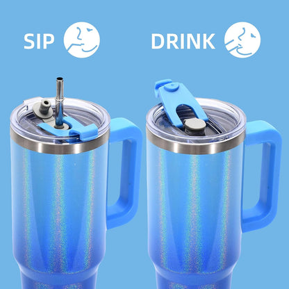 40 oz Shiny Tumbler with Handle and Straw,Stainless Steel Tumbler with Lid and Straw,Insulated Travel Mug(Cold for 34 Hours),Water Bottle for Iced Tea,Coffee (Yellow)