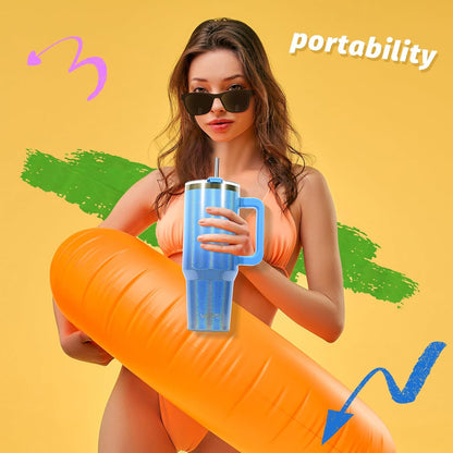 40 oz Shiny Tumbler with Handle and Straw,Stainless Steel Tumbler with Lid and Straw,Insulated Travel Mug(Cold for 34 Hours),Water Bottle for Iced Tea,Coffee (Yellow)
