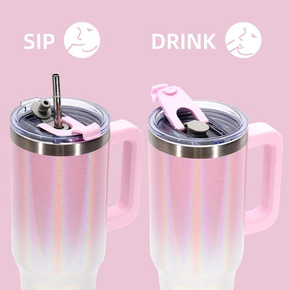 40 oz Shiny Tumbler with Handle and Straw,Stainless Steel Tumbler with Lid and Straw,Insulated Travel Mug(Cold for 34 Hours),Water Bottle for Iced Tea,Coffee (Yellow)