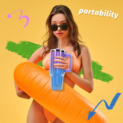 40 oz Shiny Tumbler with Handle and Straw,Stainless Steel Tumbler with Lid and Straw,Insulated Travel Mug(Cold for 34 Hours),Water Bottle for Iced Tea,Coffee (Yellow)