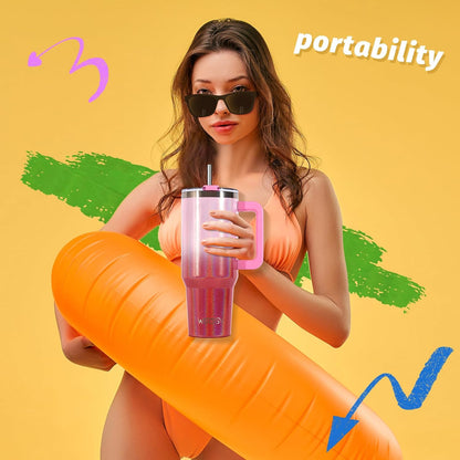40 oz Shiny Tumbler with Handle and Straw,Stainless Steel Tumbler with Lid and Straw,Insulated Travel Mug(Cold for 34 Hours),Water Bottle for Iced Tea,Coffee (Yellow)