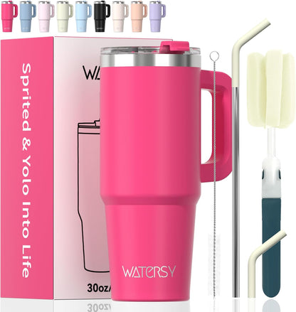 40 oz Shiny Tumbler with Handle and Straw,Stainless Steel Tumbler with Lid and Straw,Insulated Travel Mug(Cold for 34 Hours),Water Bottle for Iced Tea,Coffee (Yellow)