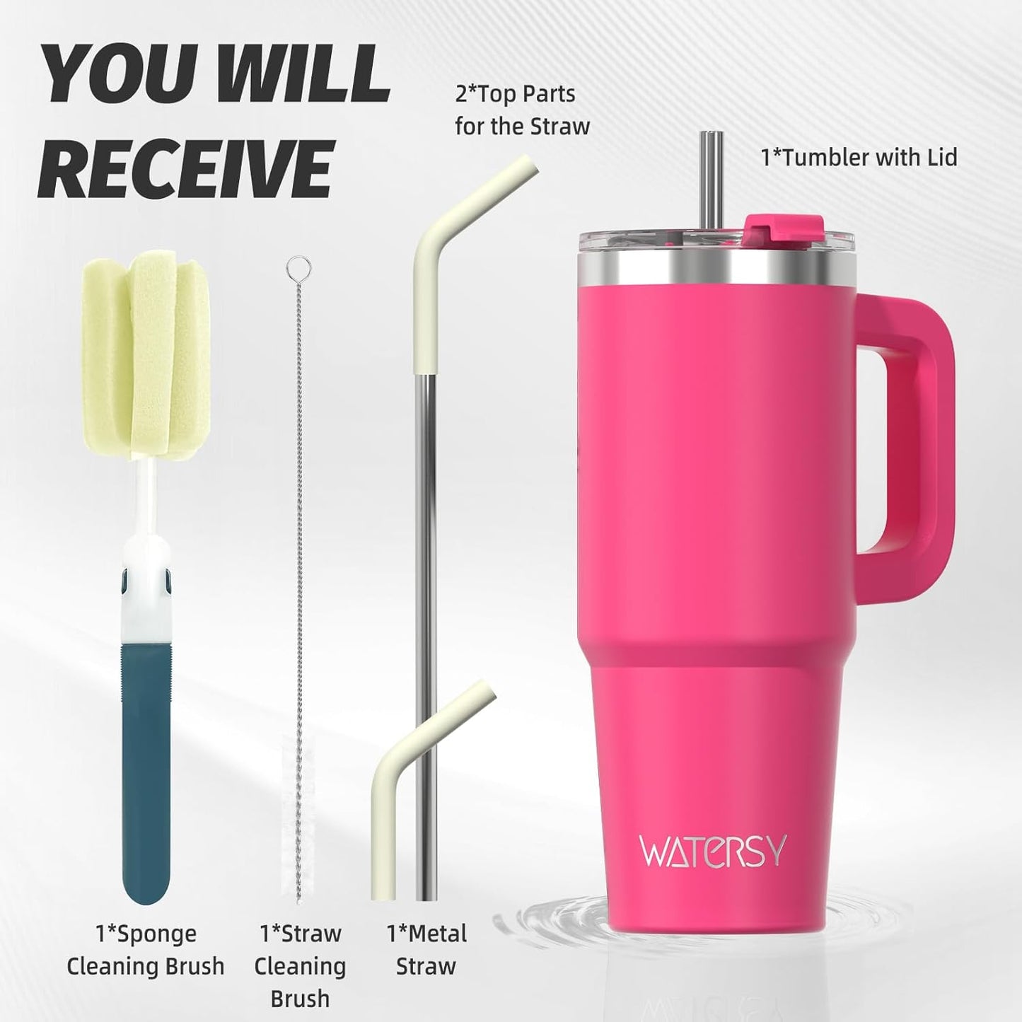 40 oz Shiny Tumbler with Handle and Straw,Stainless Steel Tumbler with Lid and Straw,Insulated Travel Mug(Cold for 34 Hours),Water Bottle for Iced Tea,Coffee (Yellow)