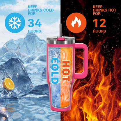 40 oz Shiny Tumbler with Handle and Straw,Stainless Steel Tumbler with Lid and Straw,Insulated Travel Mug(Cold for 34 Hours),Water Bottle for Iced Tea,Coffee (Yellow)