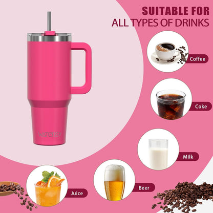 40 oz Shiny Tumbler with Handle and Straw,Stainless Steel Tumbler with Lid and Straw,Insulated Travel Mug(Cold for 34 Hours),Water Bottle for Iced Tea,Coffee (Yellow)