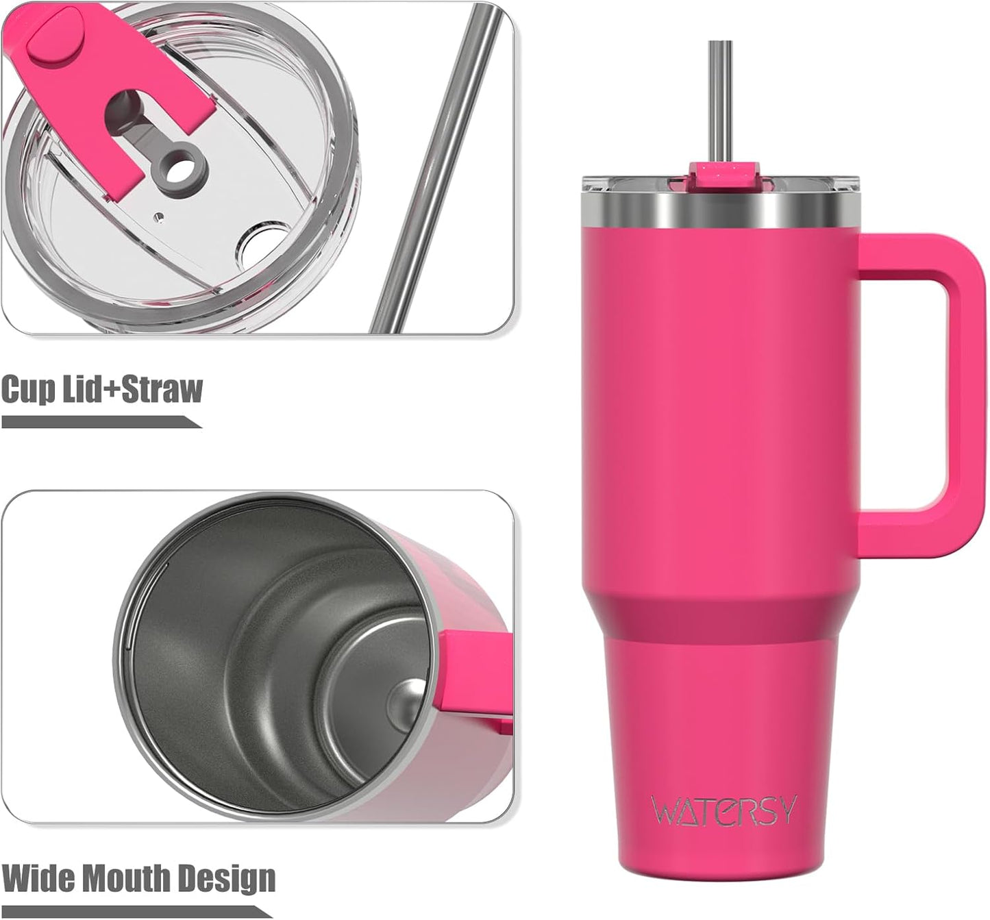 40 oz Shiny Tumbler with Handle and Straw,Stainless Steel Tumbler with Lid and Straw,Insulated Travel Mug(Cold for 34 Hours),Water Bottle for Iced Tea,Coffee (Yellow)