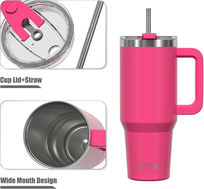 40 oz Shiny Tumbler with Handle and Straw,Stainless Steel Tumbler with Lid and Straw,Insulated Travel Mug(Cold for 34 Hours),Water Bottle for Iced Tea,Coffee (Yellow)