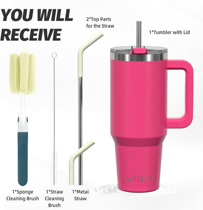 40 oz Shiny Tumbler with Handle and Straw,Stainless Steel Tumbler with Lid and Straw,Insulated Travel Mug(Cold for 34 Hours),Water Bottle for Iced Tea,Coffee (Yellow)