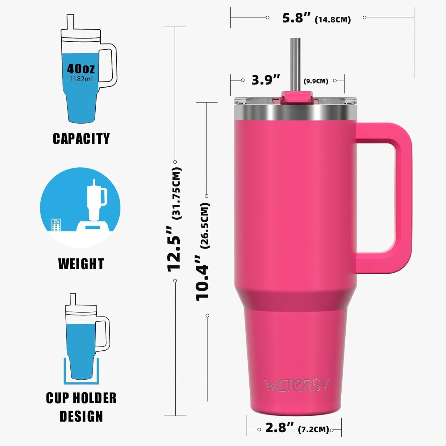 40 oz Shiny Tumbler with Handle and Straw,Stainless Steel Tumbler with Lid and Straw,Insulated Travel Mug(Cold for 34 Hours),Water Bottle for Iced Tea,Coffee (Yellow)