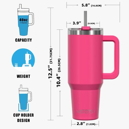 40 oz Shiny Tumbler with Handle and Straw,Stainless Steel Tumbler with Lid and Straw,Insulated Travel Mug(Cold for 34 Hours),Water Bottle for Iced Tea,Coffee (Yellow)