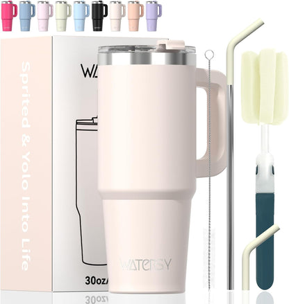 40 oz Shiny Tumbler with Handle and Straw,Stainless Steel Tumbler with Lid and Straw,Insulated Travel Mug(Cold for 34 Hours),Water Bottle for Iced Tea,Coffee (Yellow)