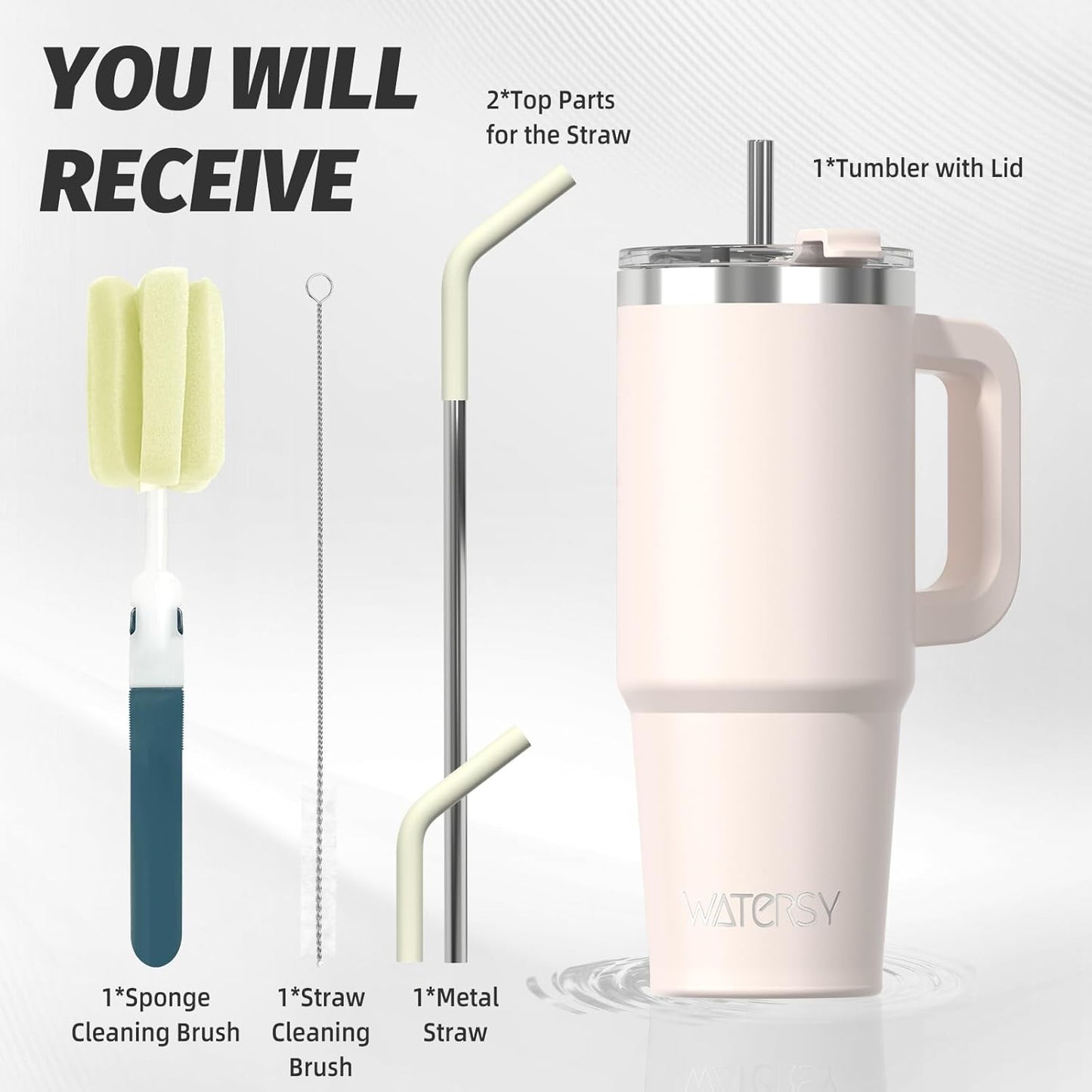 40 oz Shiny Tumbler with Handle and Straw,Stainless Steel Tumbler with Lid and Straw,Insulated Travel Mug(Cold for 34 Hours),Water Bottle for Iced Tea,Coffee (Yellow)