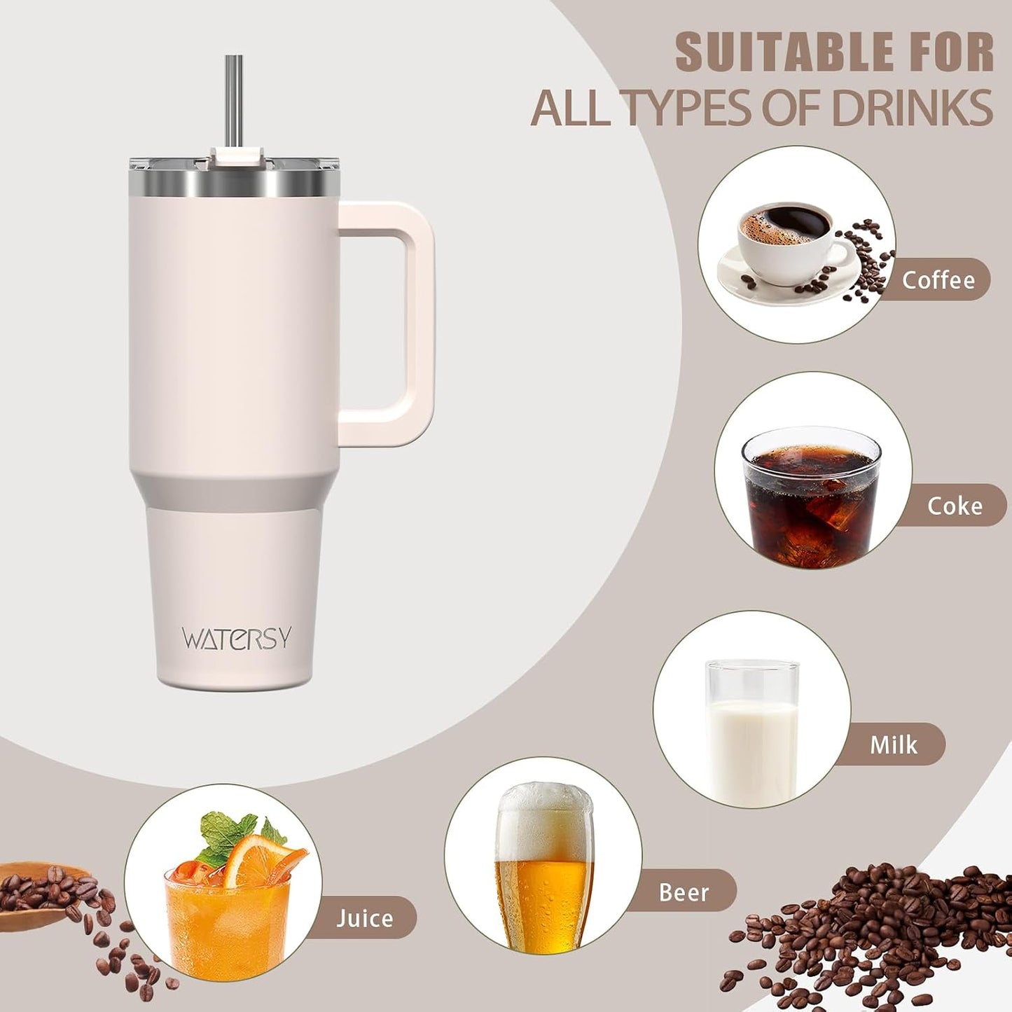 40 oz Shiny Tumbler with Handle and Straw,Stainless Steel Tumbler with Lid and Straw,Insulated Travel Mug(Cold for 34 Hours),Water Bottle for Iced Tea,Coffee (Yellow)