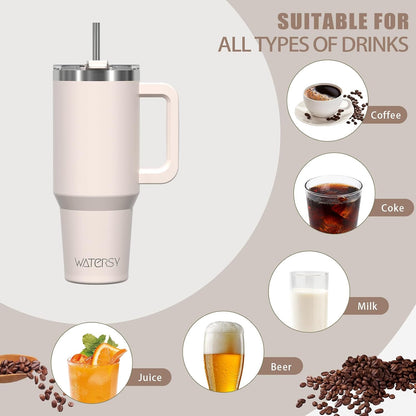 40 oz Shiny Tumbler with Handle and Straw,Stainless Steel Tumbler with Lid and Straw,Insulated Travel Mug(Cold for 34 Hours),Water Bottle for Iced Tea,Coffee (Yellow)