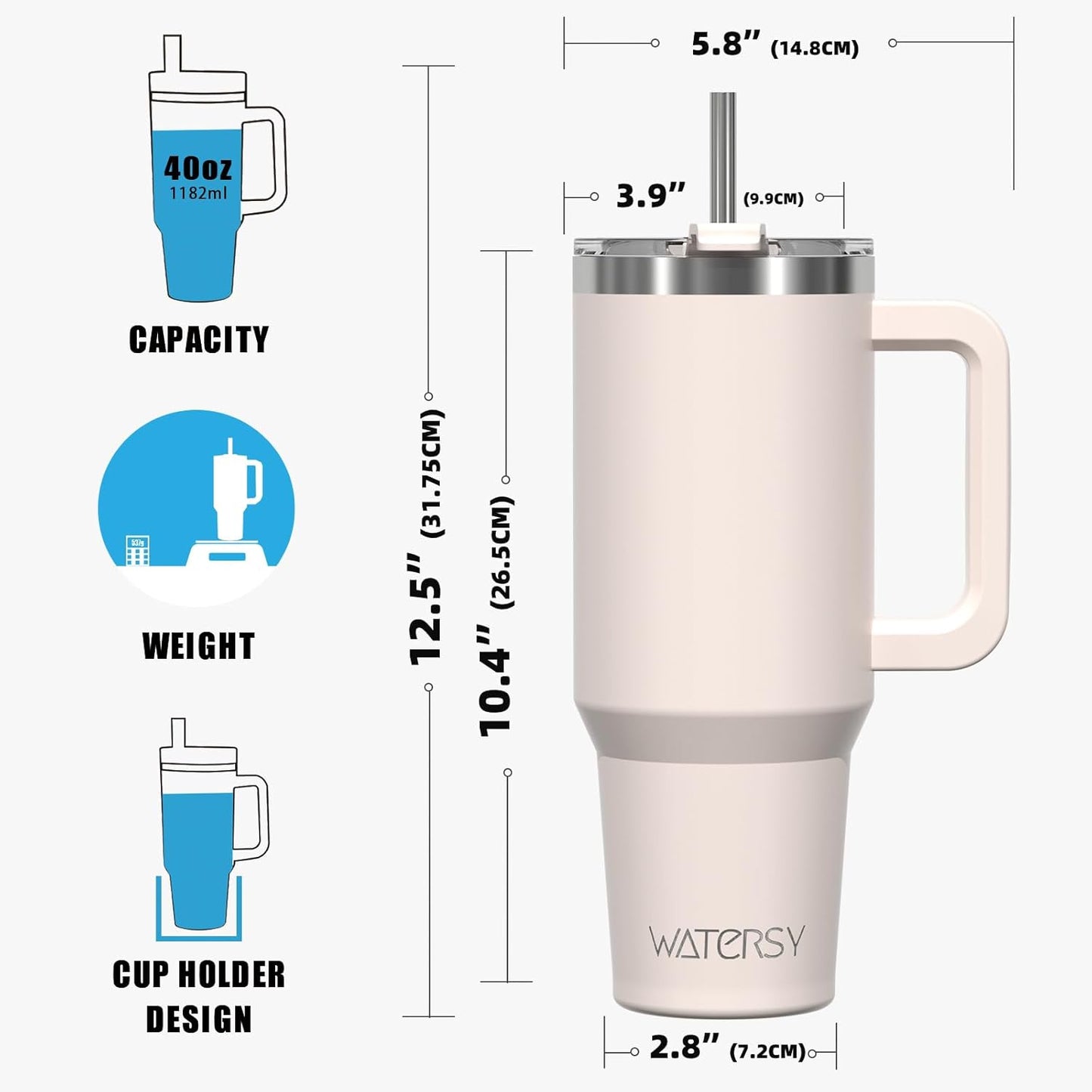 40 oz Shiny Tumbler with Handle and Straw,Stainless Steel Tumbler with Lid and Straw,Insulated Travel Mug(Cold for 34 Hours),Water Bottle for Iced Tea,Coffee (Yellow)