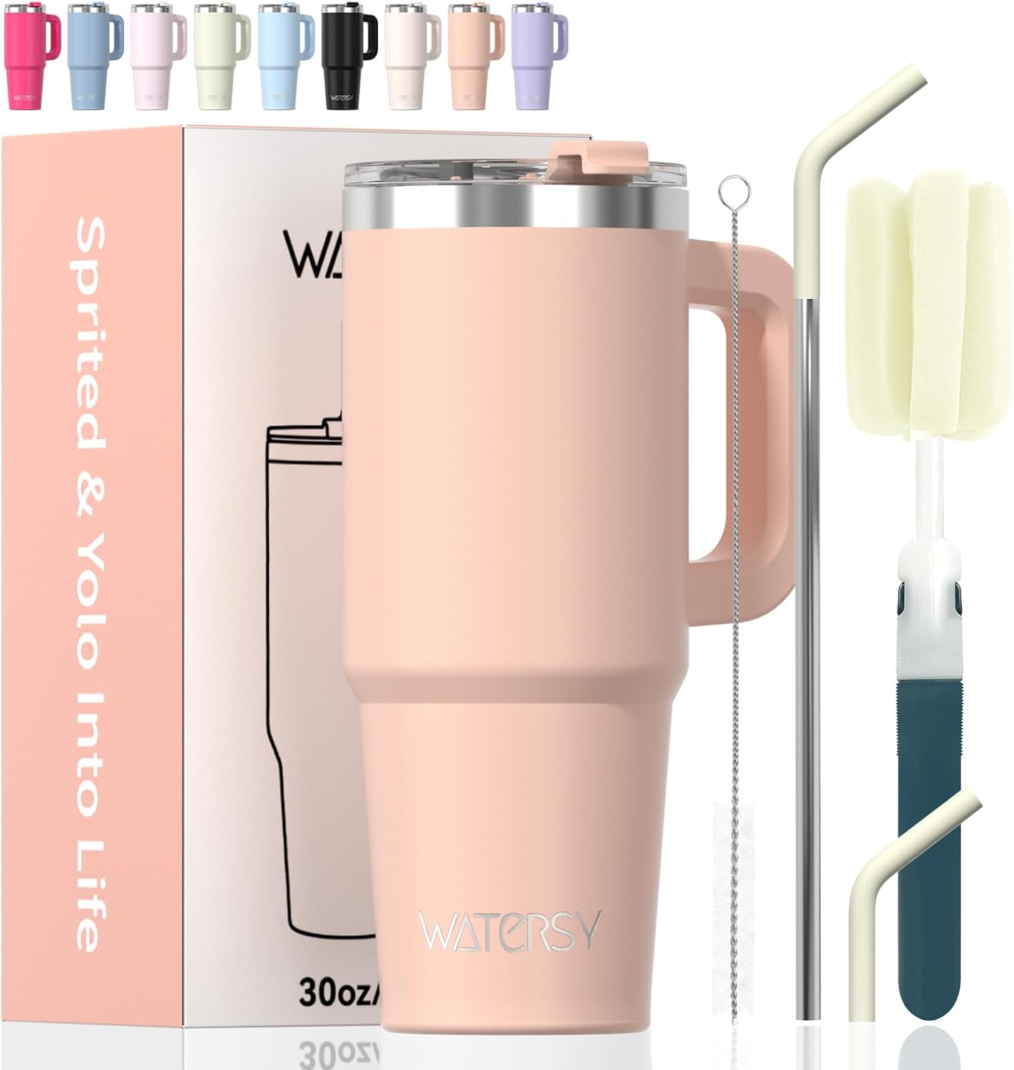 40 oz Shiny Tumbler with Handle and Straw,Stainless Steel Tumbler with Lid and Straw,Insulated Travel Mug(Cold for 34 Hours),Water Bottle for Iced Tea,Coffee (Yellow)