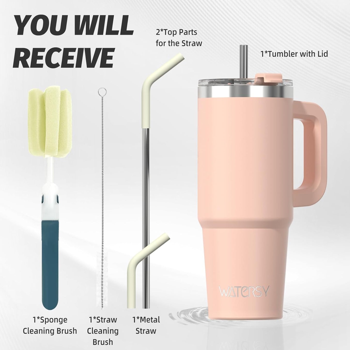 40 oz Shiny Tumbler with Handle and Straw,Stainless Steel Tumbler with Lid and Straw,Insulated Travel Mug(Cold for 34 Hours),Water Bottle for Iced Tea,Coffee (Yellow)