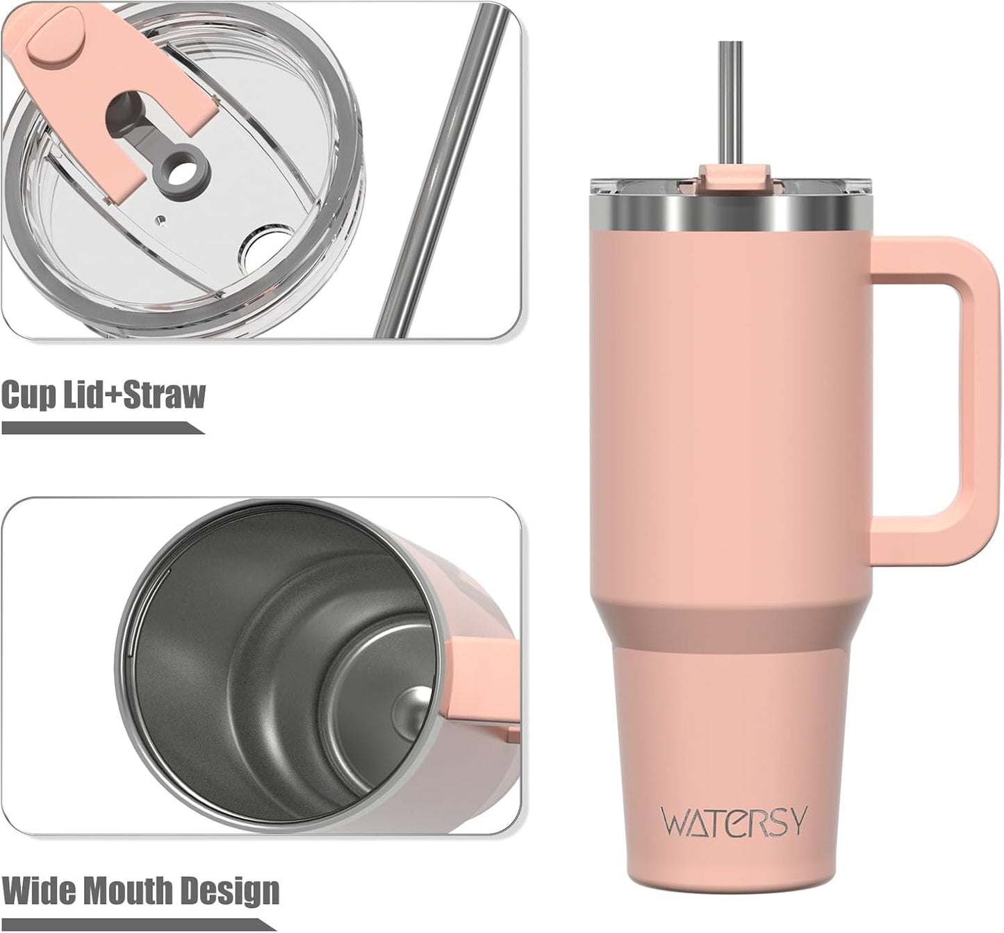 40 oz Shiny Tumbler with Handle and Straw,Stainless Steel Tumbler with Lid and Straw,Insulated Travel Mug(Cold for 34 Hours),Water Bottle for Iced Tea,Coffee (Yellow)