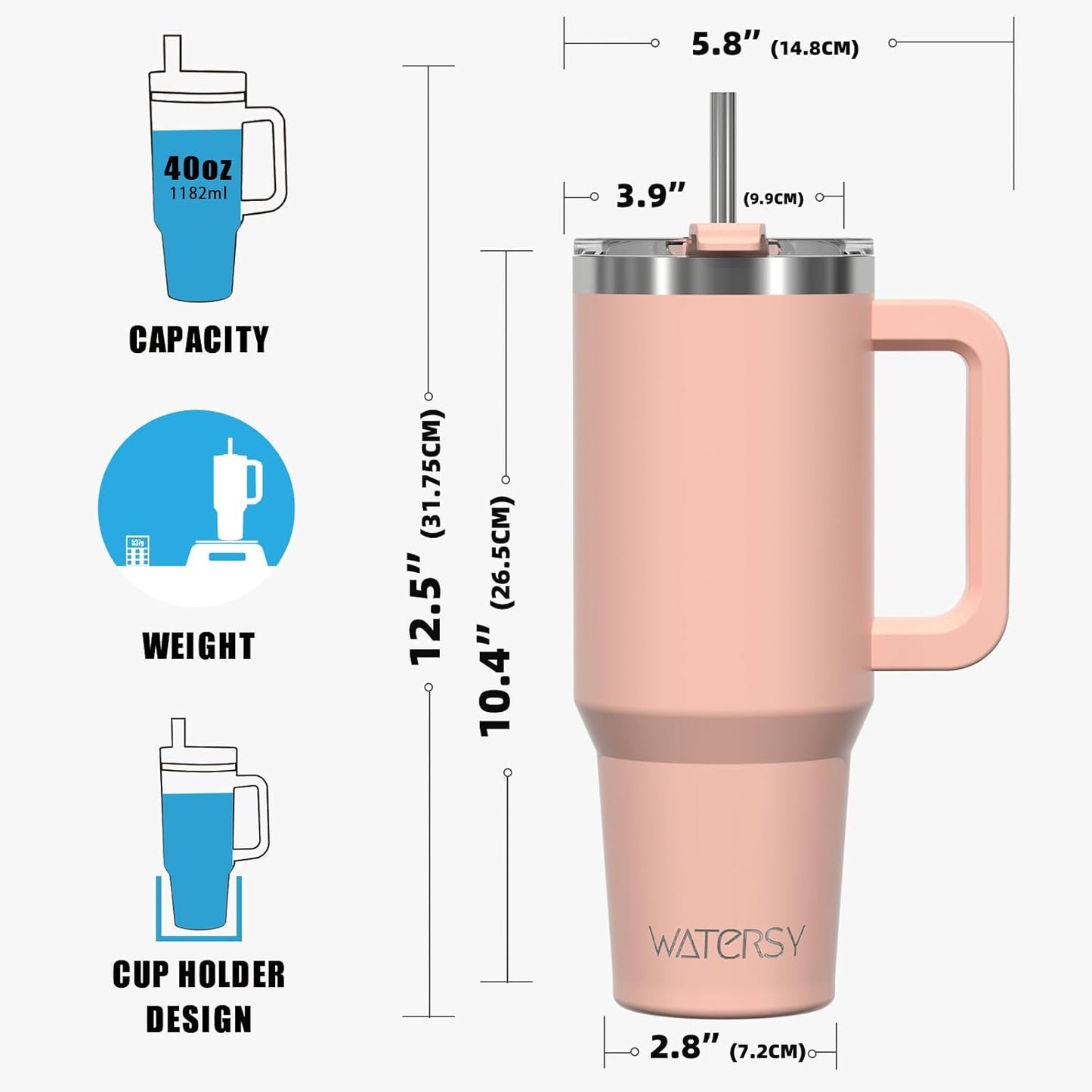 40 oz Shiny Tumbler with Handle and Straw,Stainless Steel Tumbler with Lid and Straw,Insulated Travel Mug(Cold for 34 Hours),Water Bottle for Iced Tea,Coffee (Yellow)