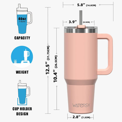 40 oz Shiny Tumbler with Handle and Straw,Stainless Steel Tumbler with Lid and Straw,Insulated Travel Mug(Cold for 34 Hours),Water Bottle for Iced Tea,Coffee (Yellow)