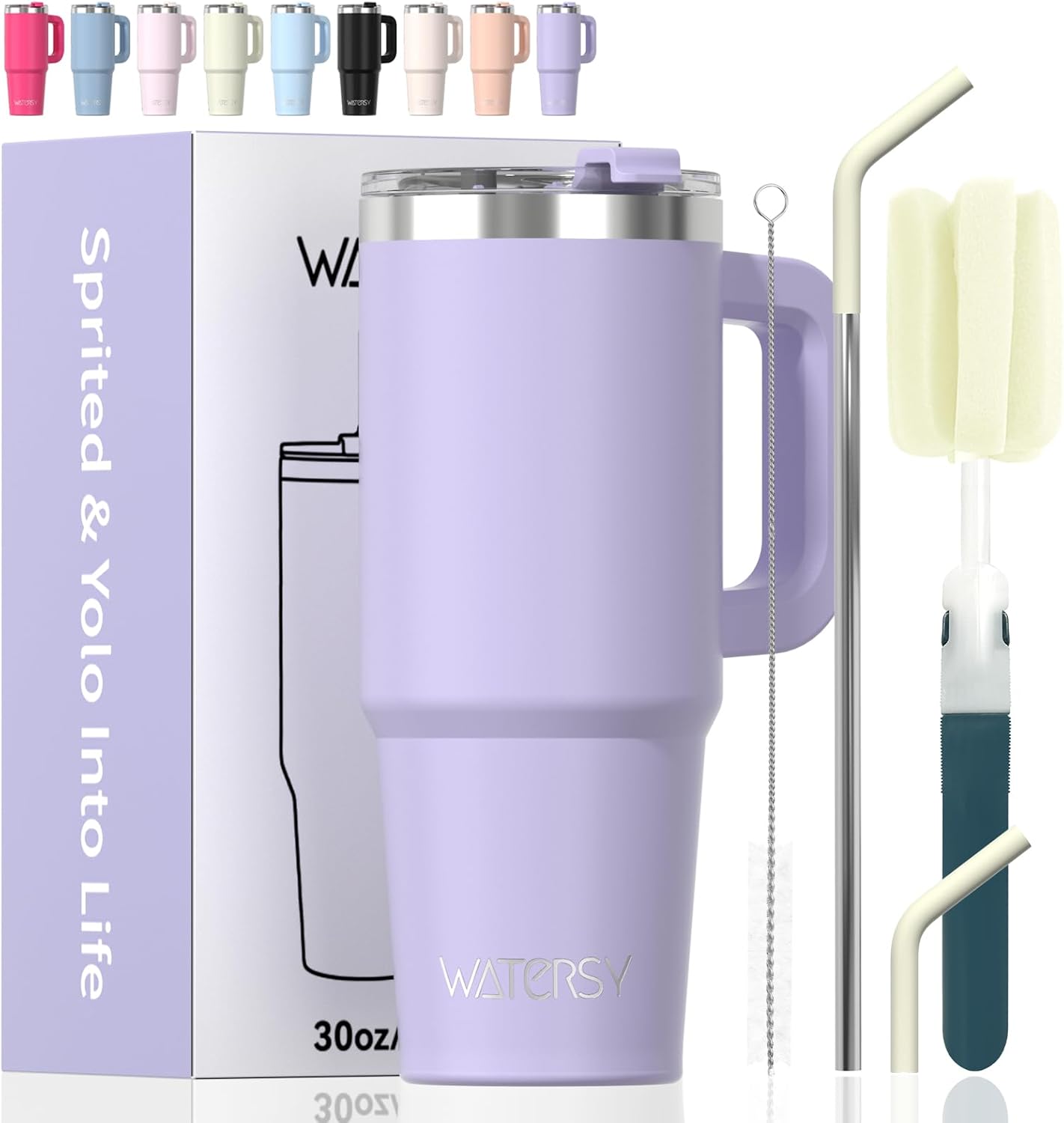 40 oz Shiny Tumbler with Handle and Straw,Stainless Steel Tumbler with Lid and Straw,Insulated Travel Mug(Cold for 34 Hours),Water Bottle for Iced Tea,Coffee (Yellow)