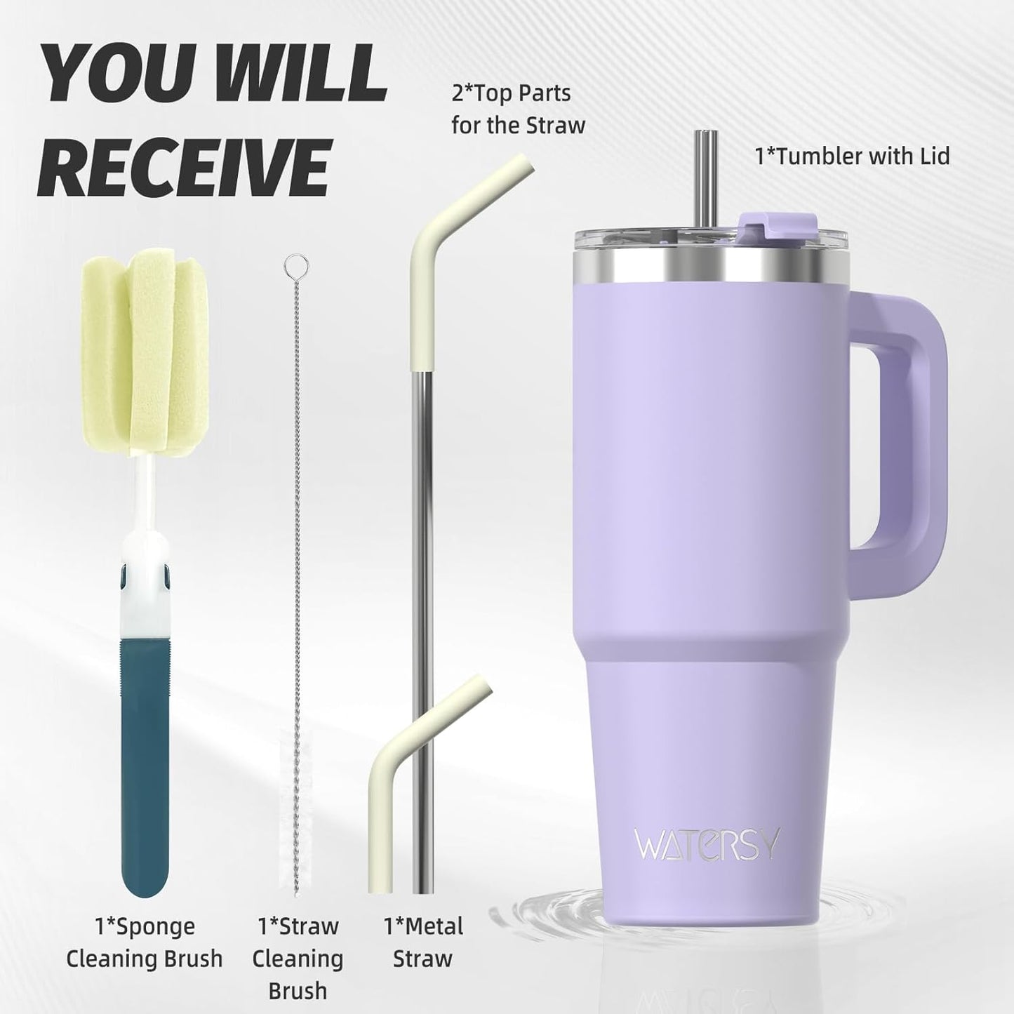 40 oz Shiny Tumbler with Handle and Straw,Stainless Steel Tumbler with Lid and Straw,Insulated Travel Mug(Cold for 34 Hours),Water Bottle for Iced Tea,Coffee (Yellow)
