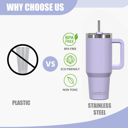 40 oz Shiny Tumbler with Handle and Straw,Stainless Steel Tumbler with Lid and Straw,Insulated Travel Mug(Cold for 34 Hours),Water Bottle for Iced Tea,Coffee (Yellow)