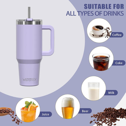 40 oz Shiny Tumbler with Handle and Straw,Stainless Steel Tumbler with Lid and Straw,Insulated Travel Mug(Cold for 34 Hours),Water Bottle for Iced Tea,Coffee (Yellow)