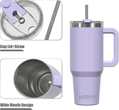 40 oz Shiny Tumbler with Handle and Straw,Stainless Steel Tumbler with Lid and Straw,Insulated Travel Mug(Cold for 34 Hours),Water Bottle for Iced Tea,Coffee (Yellow)